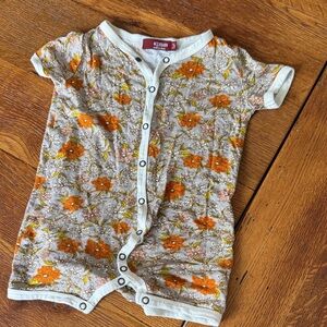 Milkbarn Baby Romper with Orange and Brown Floral Design